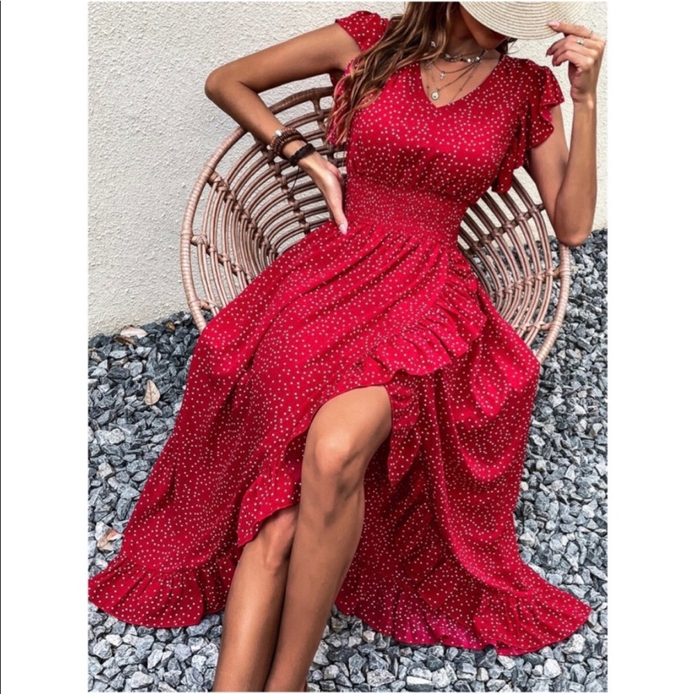 Boho Plus Size Polka Dots Butterfly Sleeves Maxi Dress - Picture 5 of 8